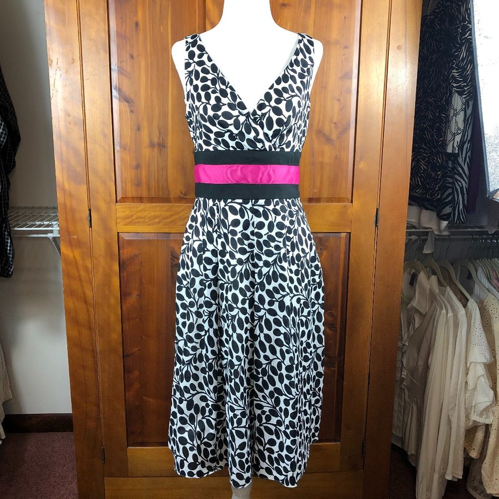 LONDON TIMES Retro Black/White/Pink Fit & Flare Dress Classic Babydoll Fairycore
